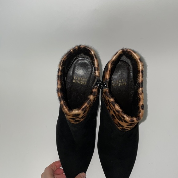 Stuart Weitzman heel booties, real animal skin cuff (dyed cheetah), suede lower - Picture 10 of 11